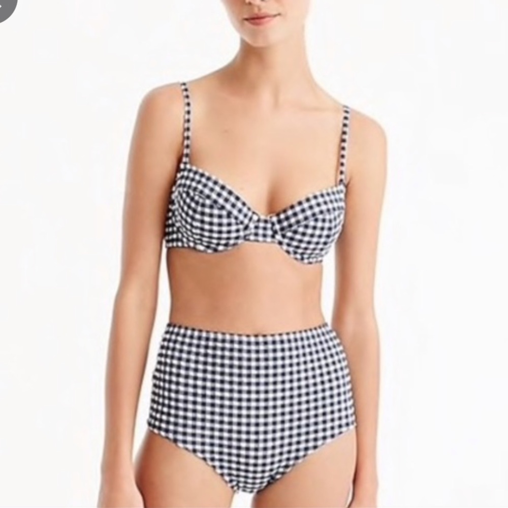 J Crew Navy and White Gingham High Waisted Bikini